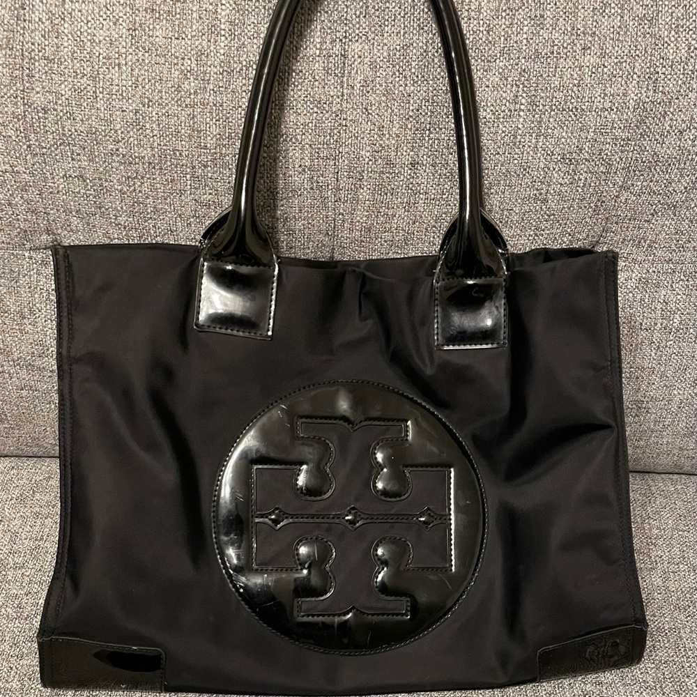 Large Tory Burch Ella Nylon Patent Tote Handbag